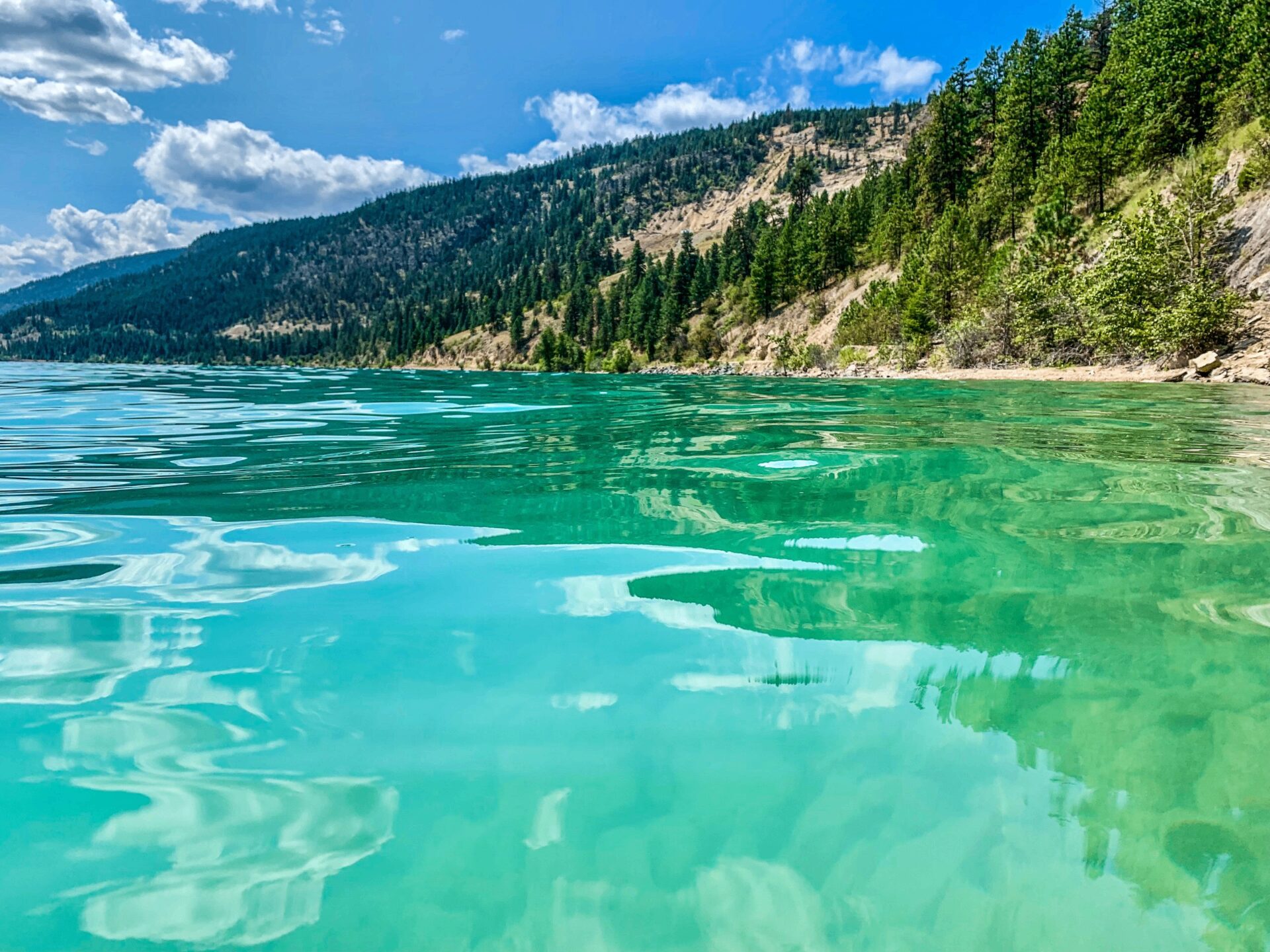 The turquoise surface of Kalamalka Lake, the Lake of Many Colours, just outside Vernon